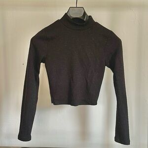 Black Turtleneck Long Sleeve Crop Top